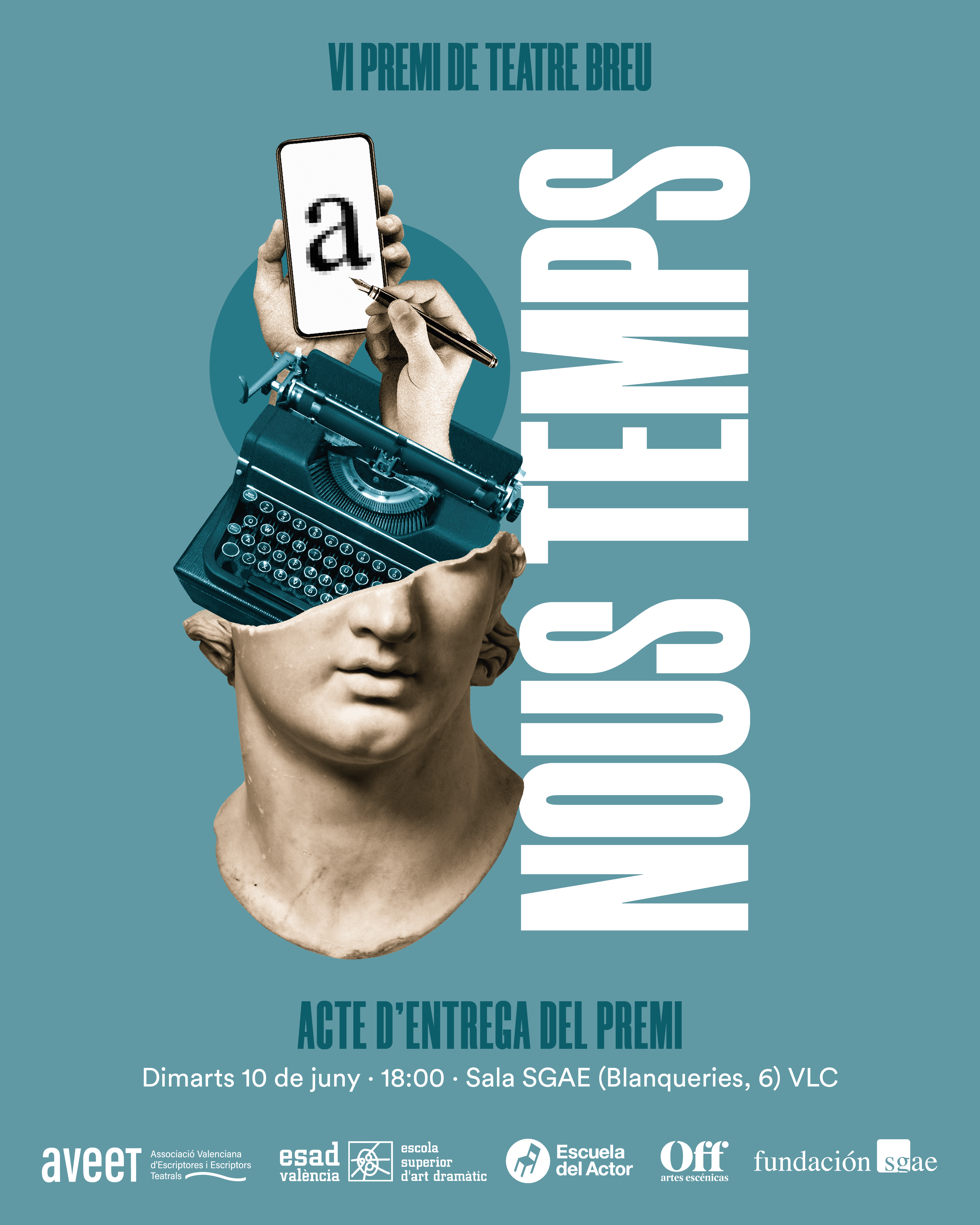 L’AVEET, l’ESADV, l’ESAC, l’Escola Off i la Fundació SGAE entreguen demà 10 de juny el VI PREMI DE TEATRE BREU “NOUS TEMPS”